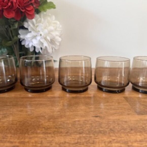 Vintage Dominion Lowball Glasses Smokey Grey Brown Tint – Set of 5 - Picture 3 of 7
